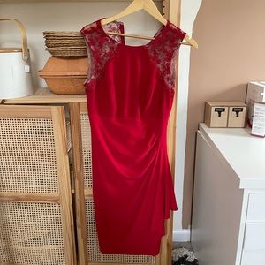 Red beautiful lace dress, bump friendly